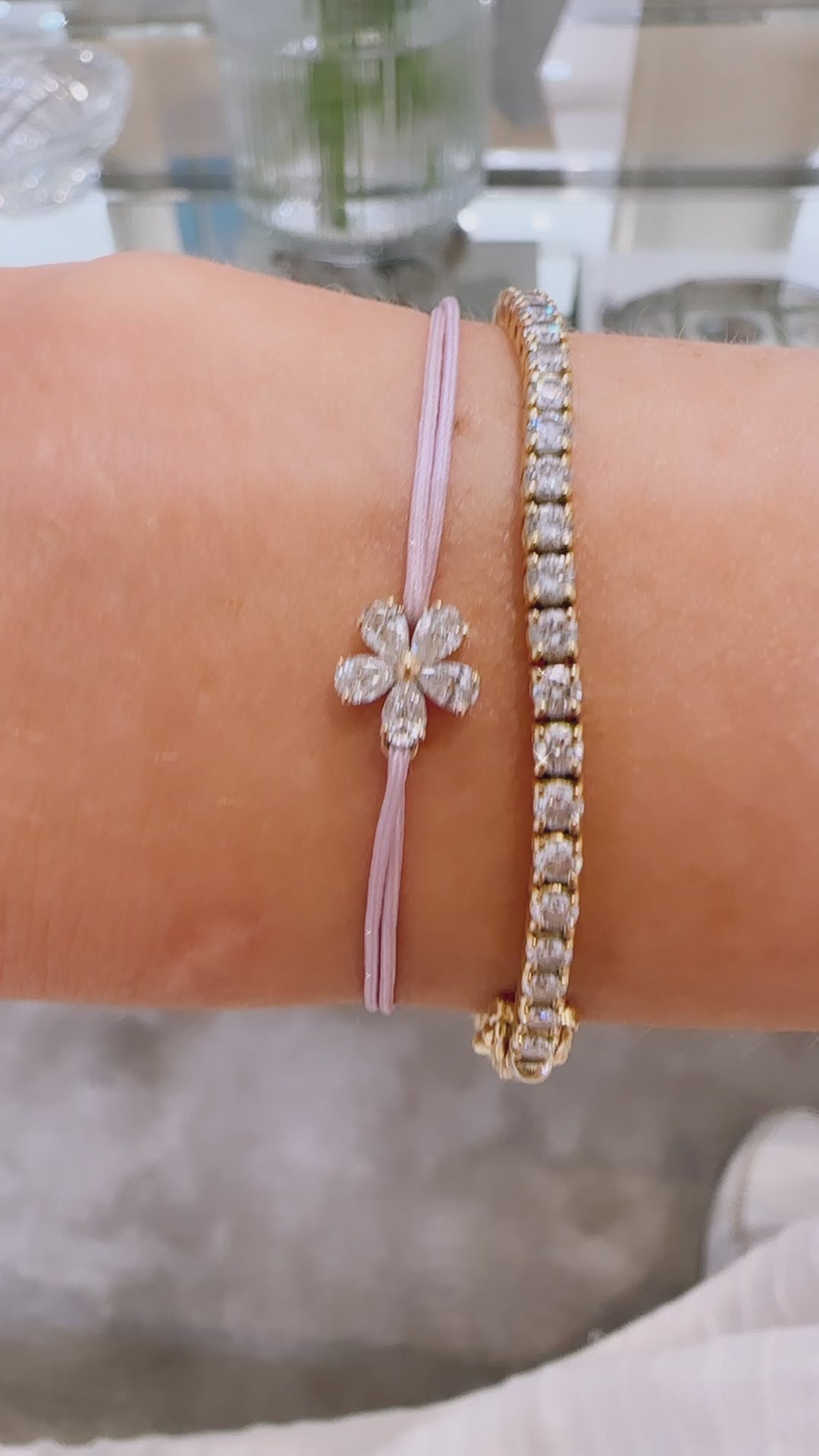 Forget me not Diamant Blume an Seidenarmband, Geschenk zur Einschulung