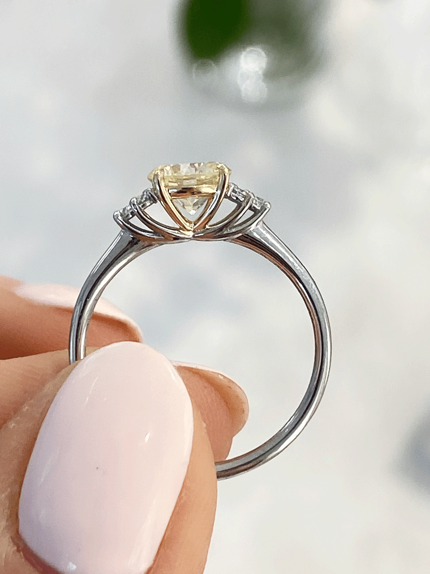 0.86ct Fancy Light Yellow Round Brilliant Cut CINDERELLA Engagement Ring