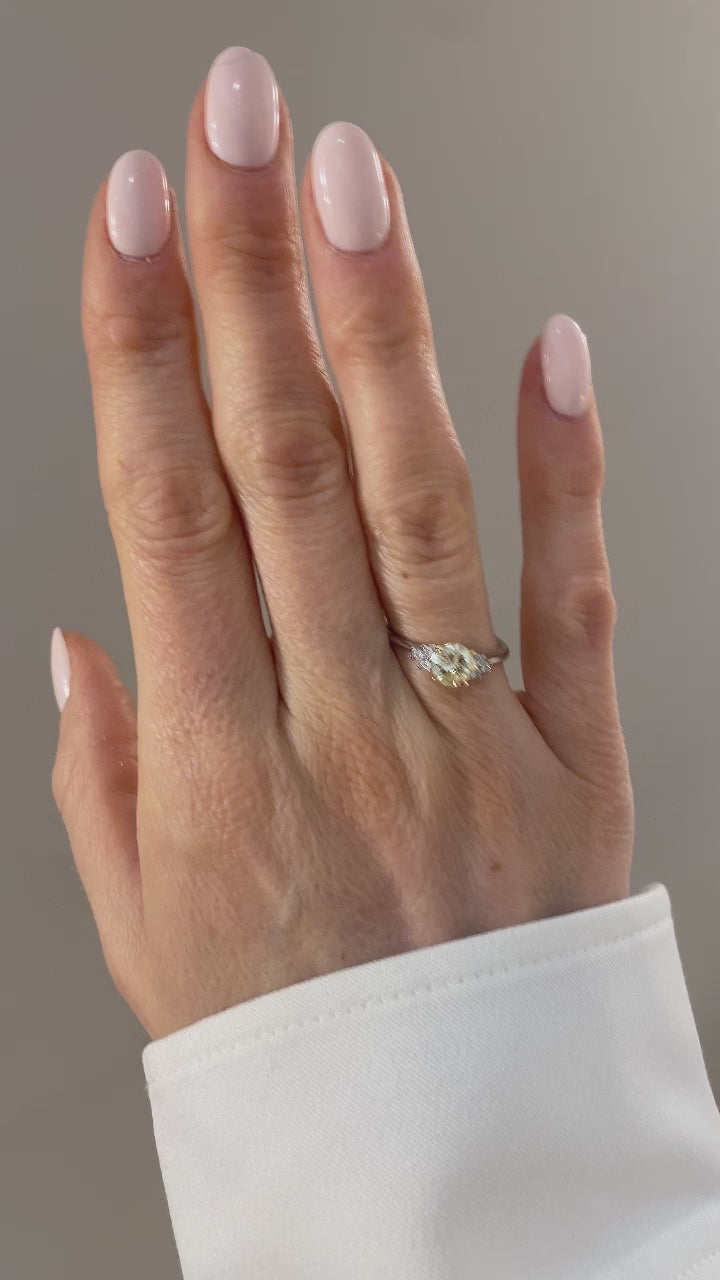 0.86ct Fancy Light Yellow Round Brilliant Cut CINDERELLA Engagement Ring
