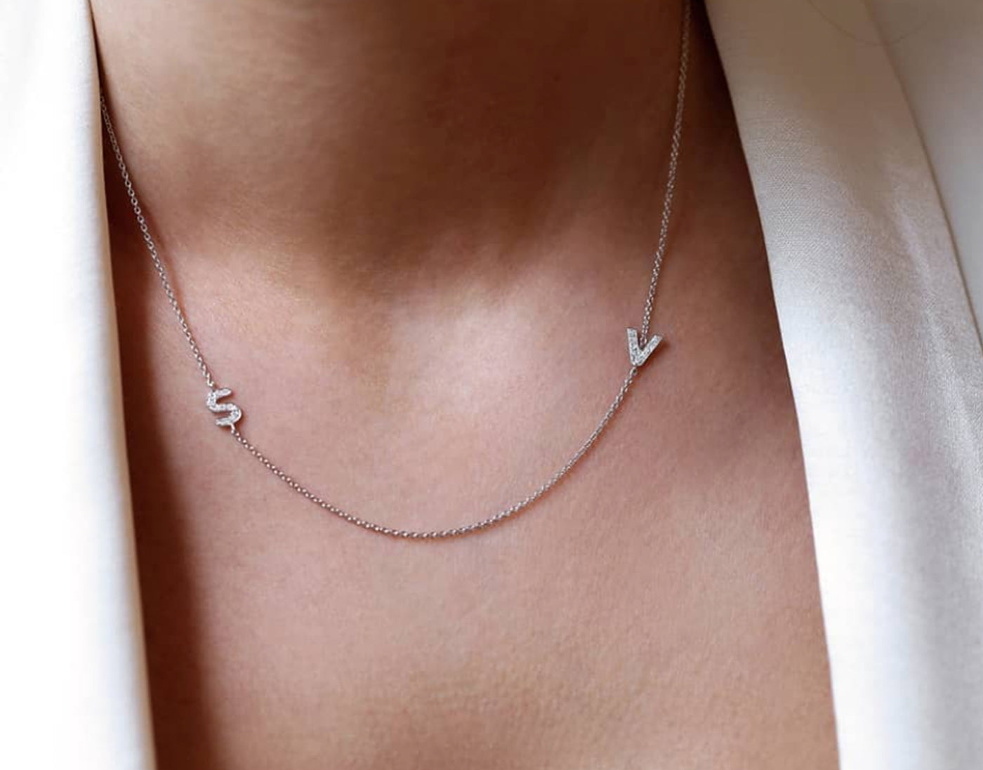 DOUBLE DIAMOND LETTERS NECKLACE