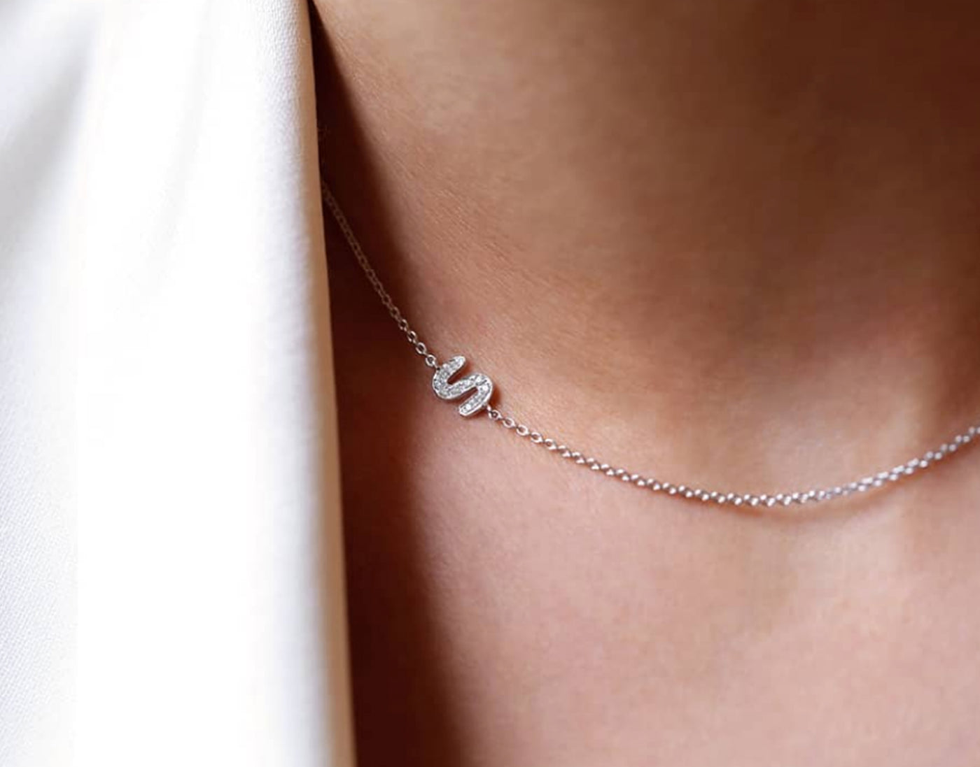 SIDEWAY DIAMOND LETTERS NECKLACE